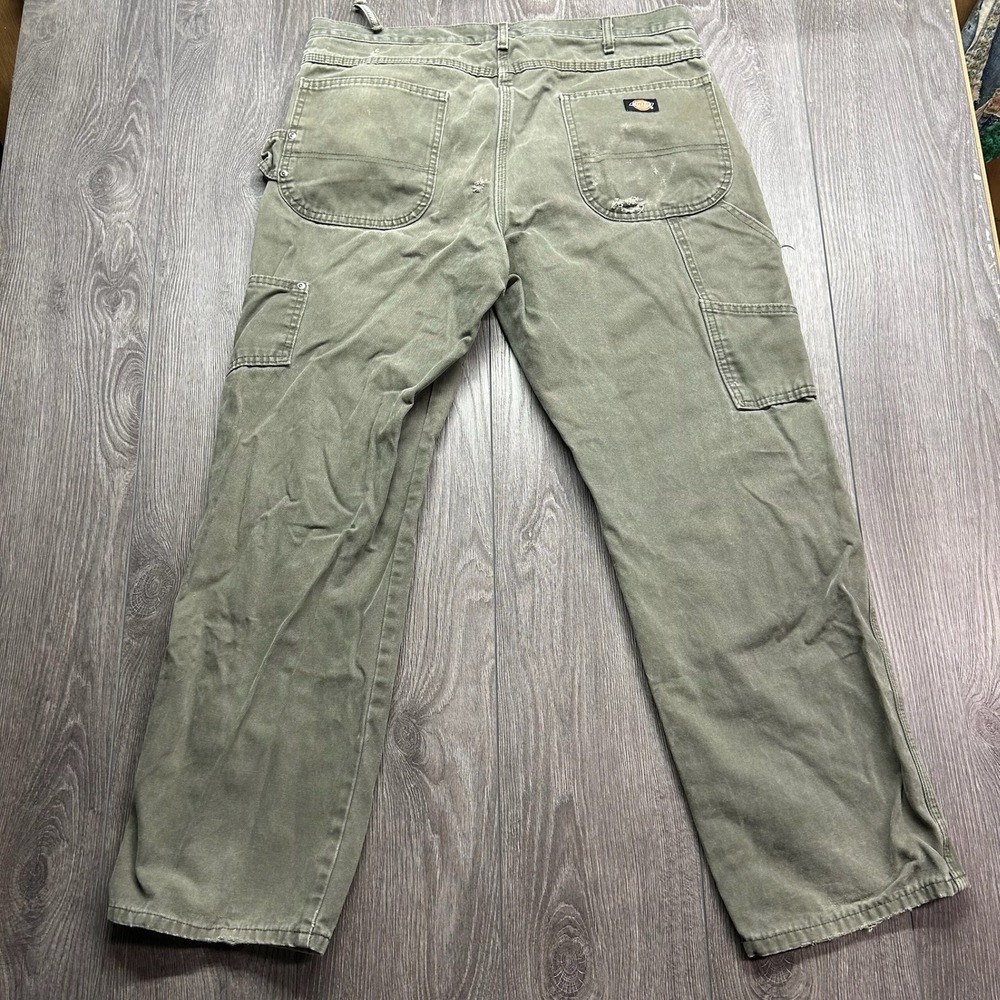 Vintage Dickies Carpenter Pants 36x30 Olive Green Duck Canvas Distressed Y2K